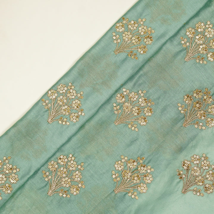 Warda Buta on Aqua Silk Chanderi Embroidered Fabric