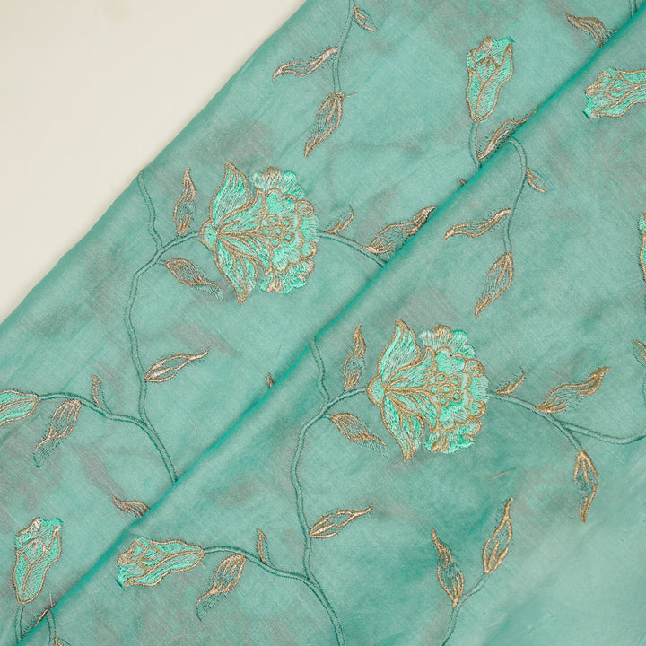Samaya Jaal on Aqua Silk Chanderi Embroidered Fabric