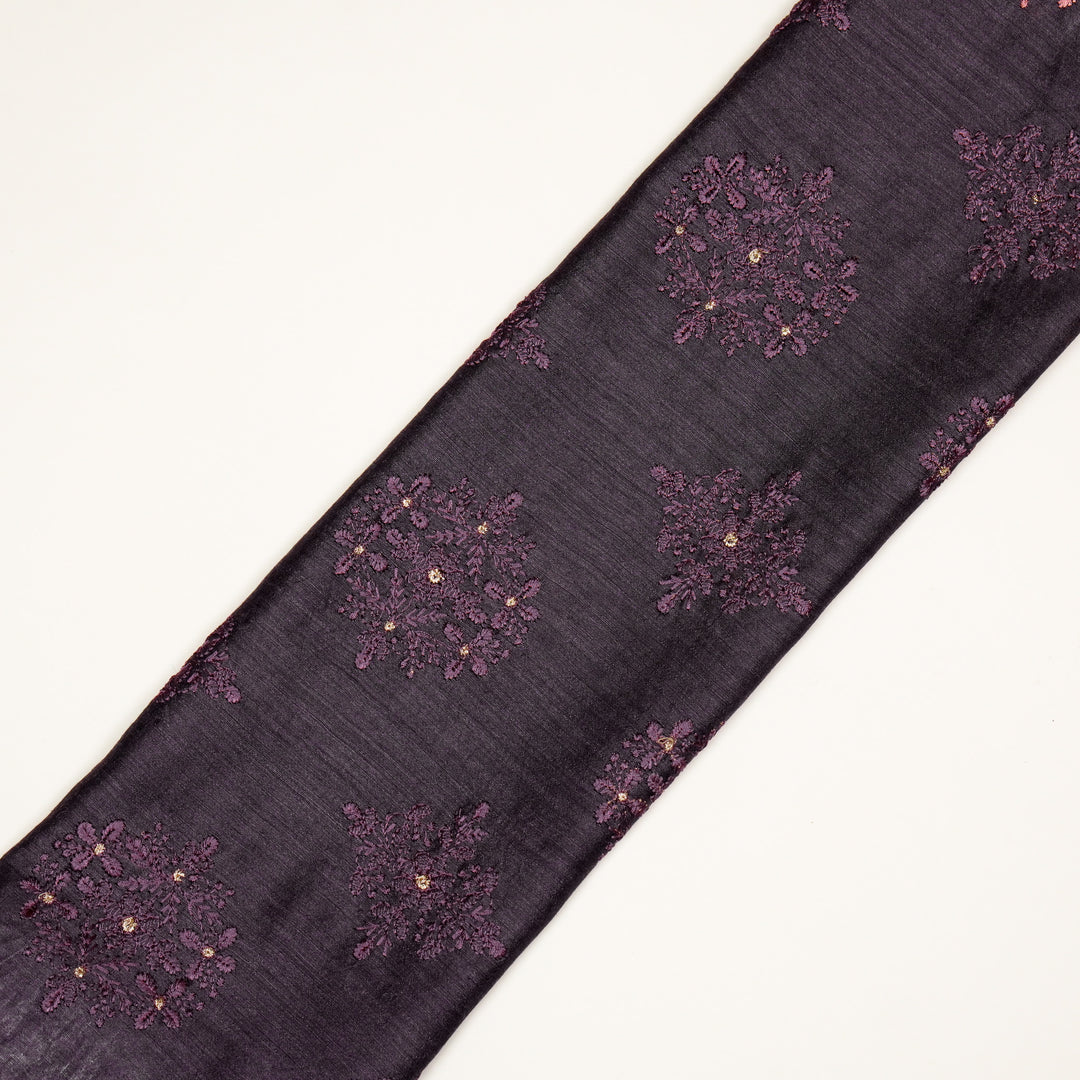 Raima Buta on Aubergine Munga Silk Embroidered Fabric