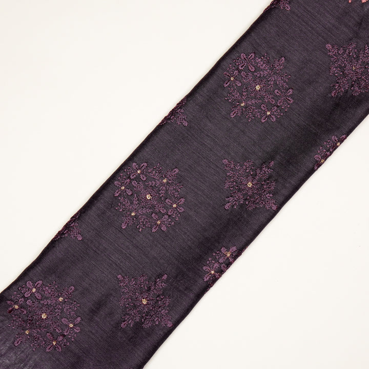 Raima Buta on Aubergine Munga Silk Embroidered Fabric