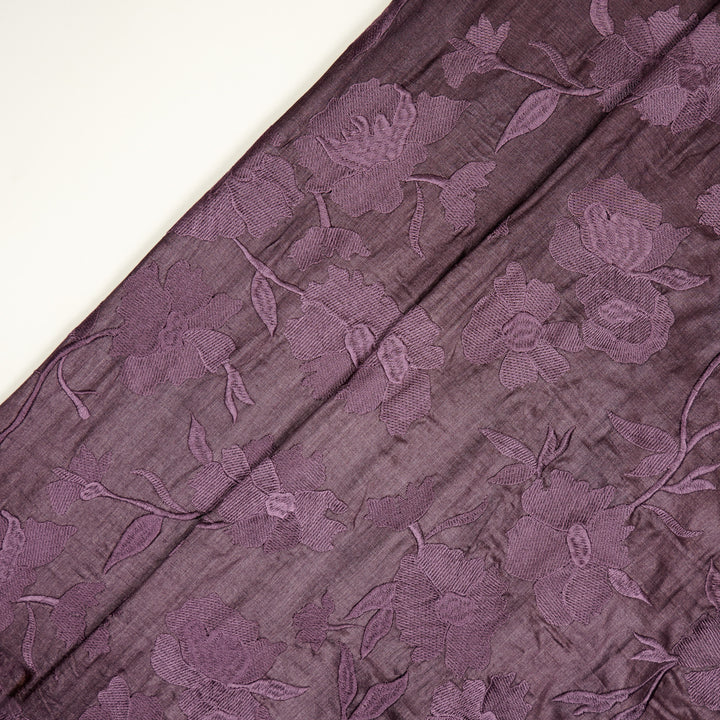 Atish Jaal Aubergine Tussar Silk  Embroidered Fabric