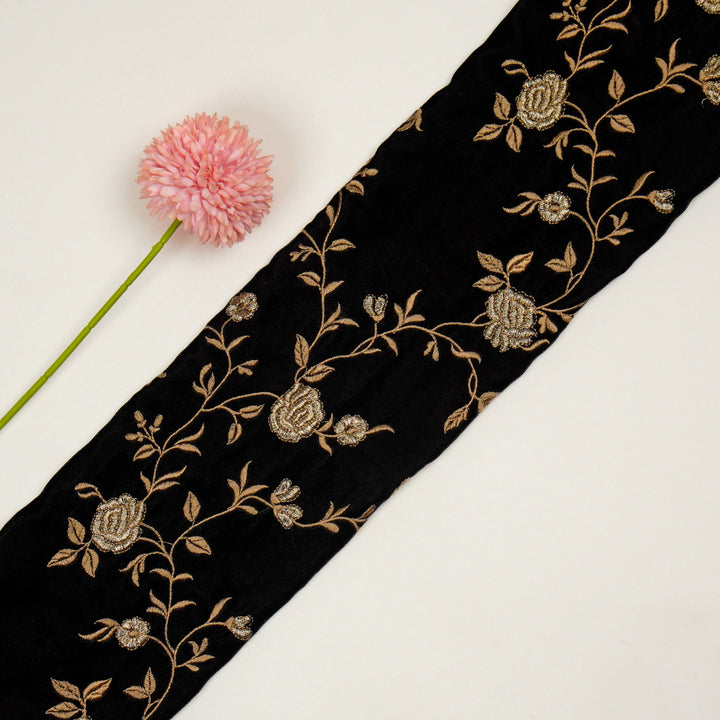 Urooz Jaal On Black Velvet Embroidered Fabric