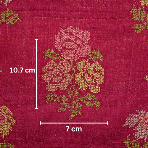 Noorain Buta On Magenta Tussar Silk Embroidered Fabric