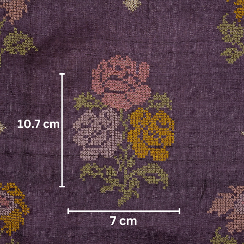 Noorain Buta On Aubergine Tussar Silk Embroidered Fabric
