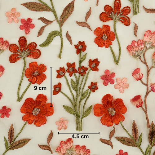 Flavina Jaal on Cream Imported Silk Organza Embroidered Fabric