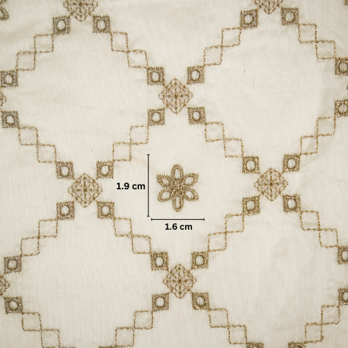 Aurum Zari Jaal on Natural Ivory Silk Chanderi Embroidered Fabric