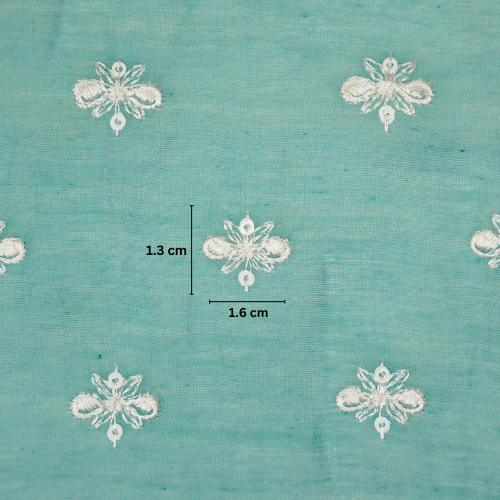 Sheetal Buti on Turquoise Cotton Silk  Embroidered Fabric