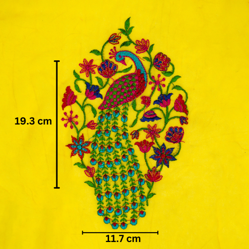 Mayur Buta on Bright Lemon Semi Georgette  Embroidered Fabric