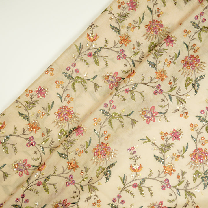 Reham Jaal on Beige Silk Chanderi Embroidered Fabric