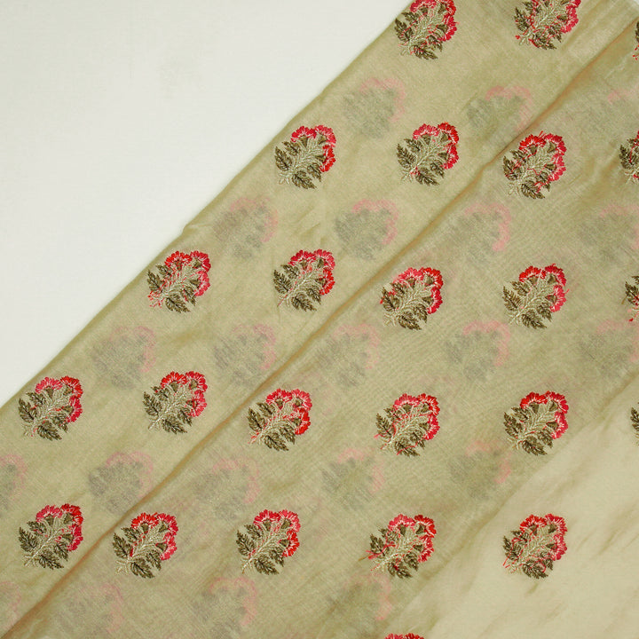 Pushpi Buti on Beige Silk Chanderi Embroidered Fabric