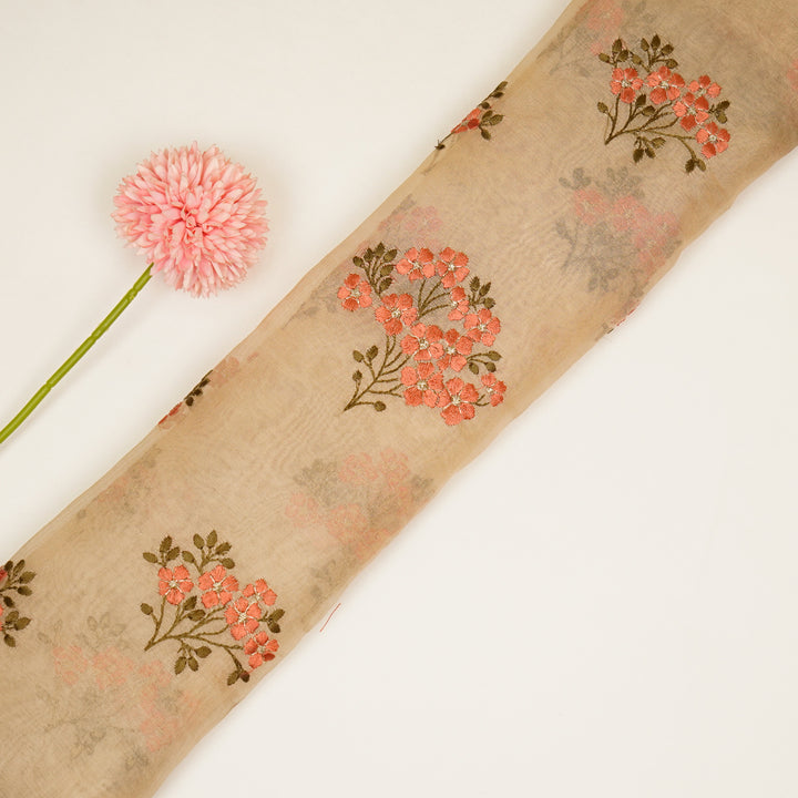 Lamia Buta on Beige Imported Silk Organza Embroidered Fabric