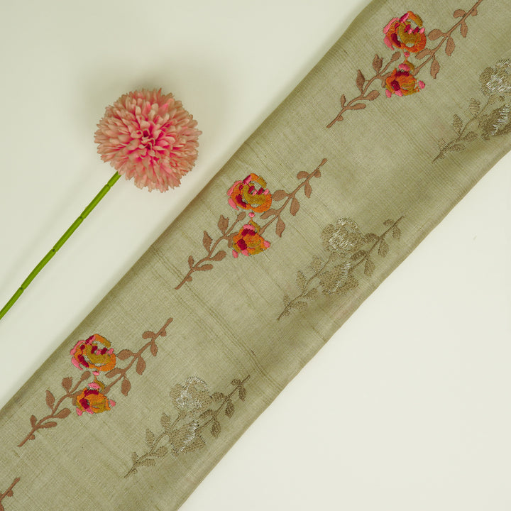 Noura Buta On Beige Tussar Silk Embroidered Fabric