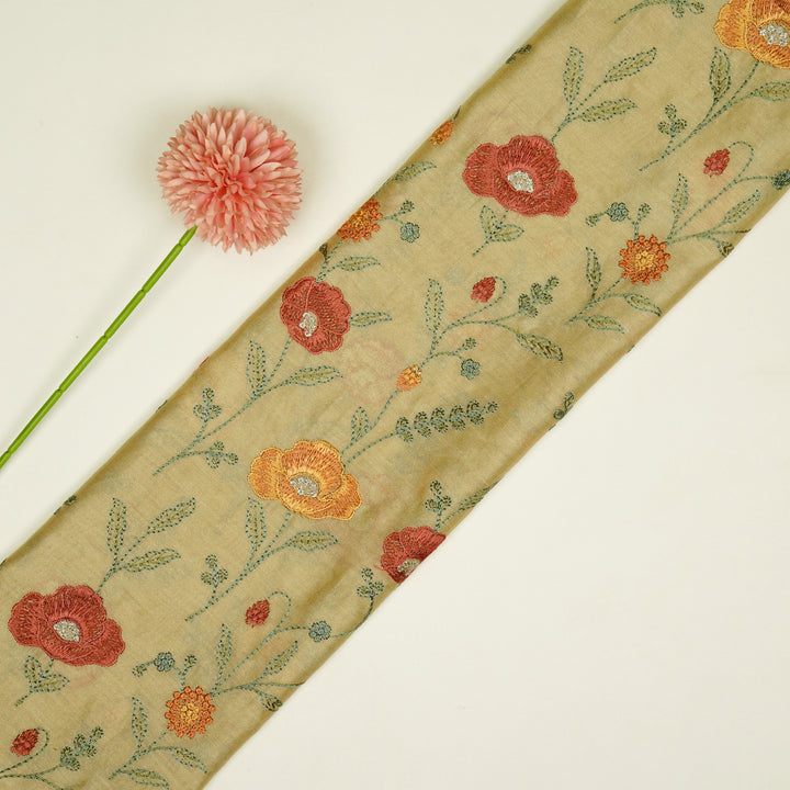 Sahra Jaal on Beige Silk Chanderi Embroidered Fabric