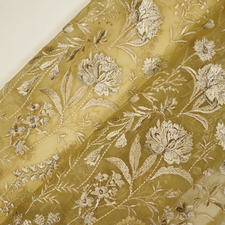 Svarna Jaal on Beige Silk Organza Embroidered Fabric