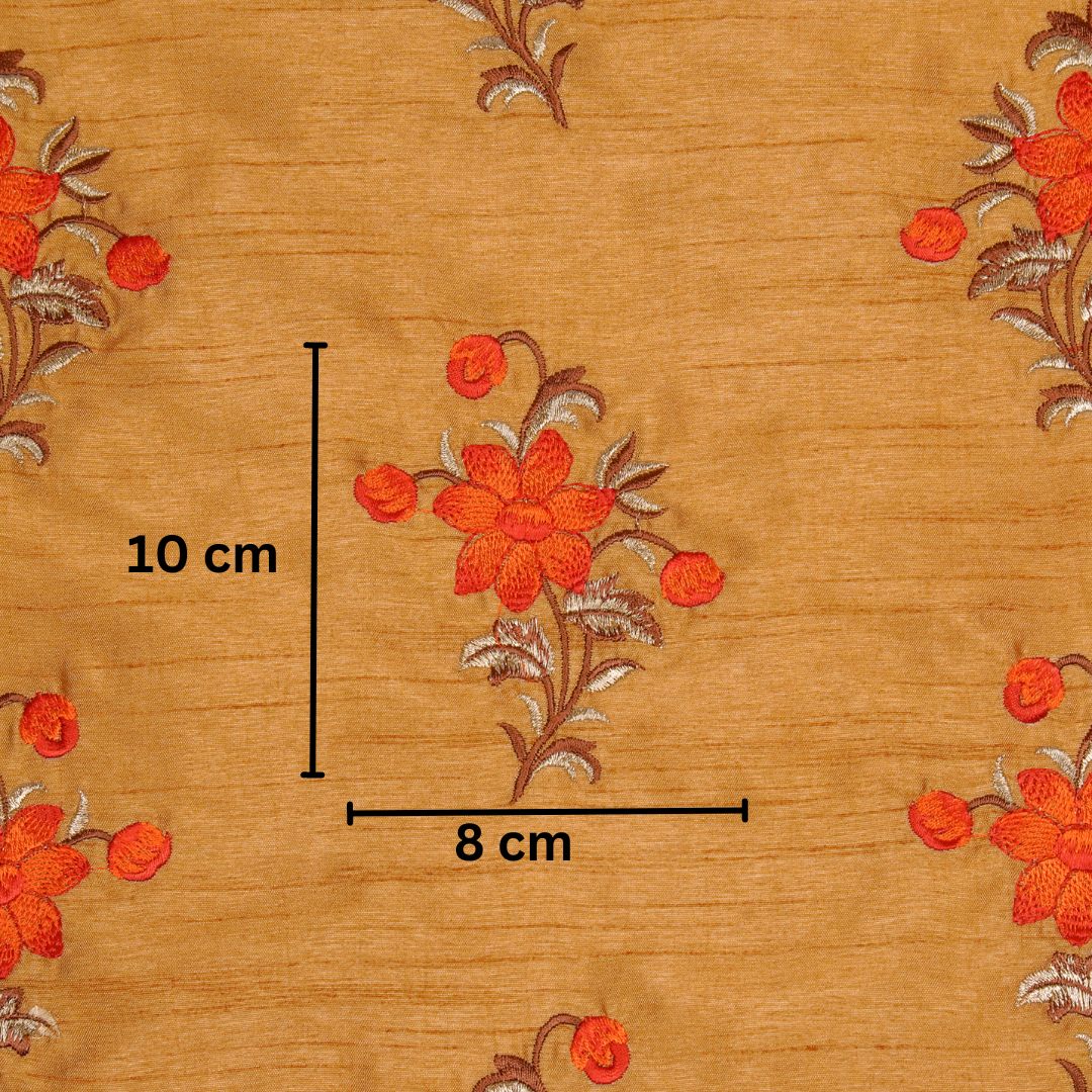 Dalia Floral Buta on Beige Semi Raw Silk Embroidered Fabric