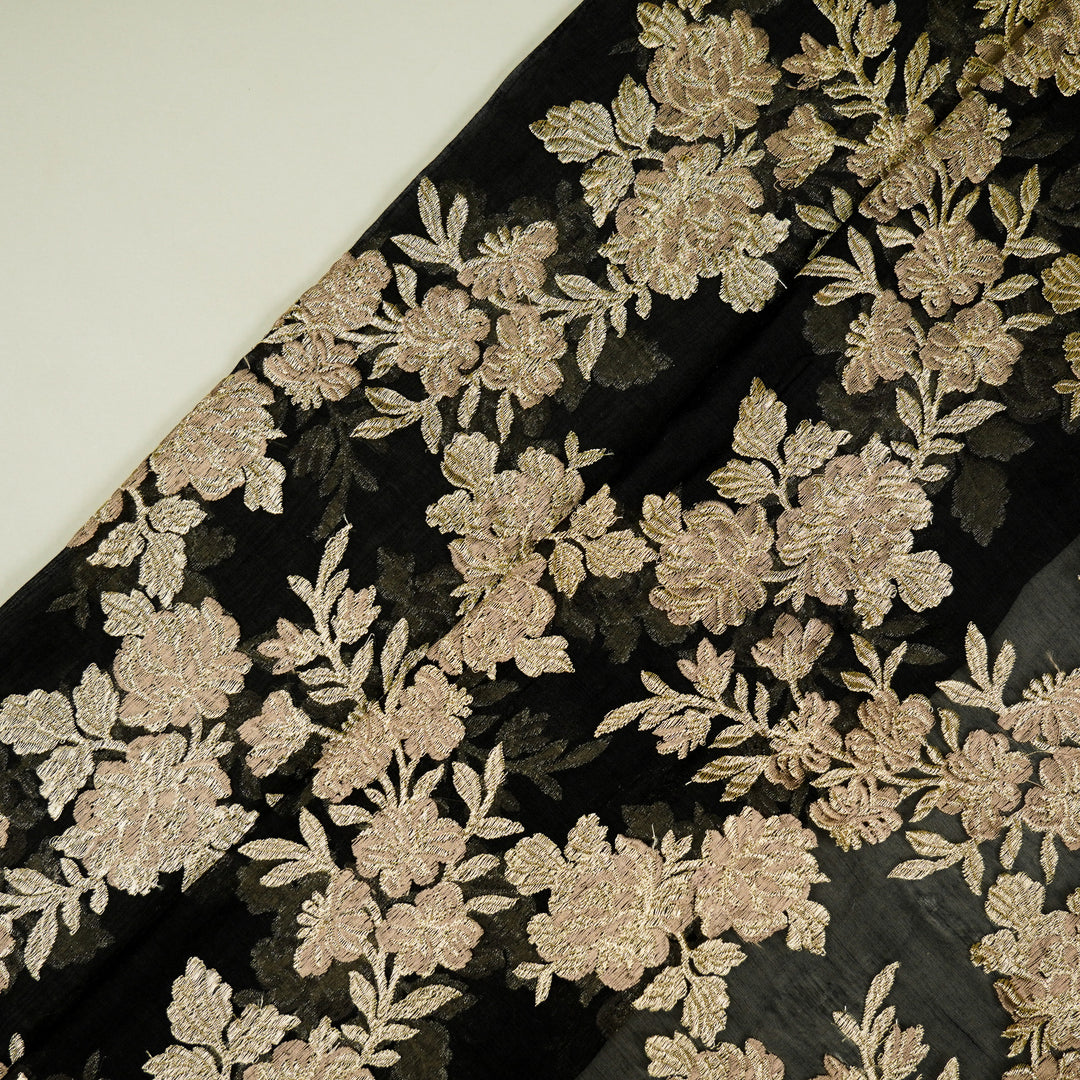 Taruja Jaal on Black Cotton Silk Embroidered Fabric