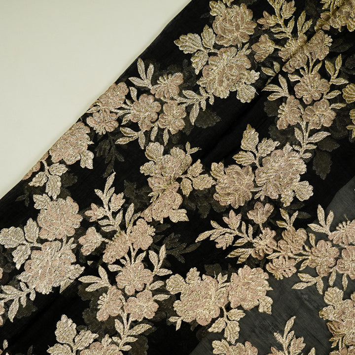 Taruja Jaal on Black Cotton Silk Embroidered Fabric