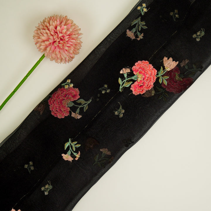 Guldan Buta on Black Silk Organza Embroidered Fabric