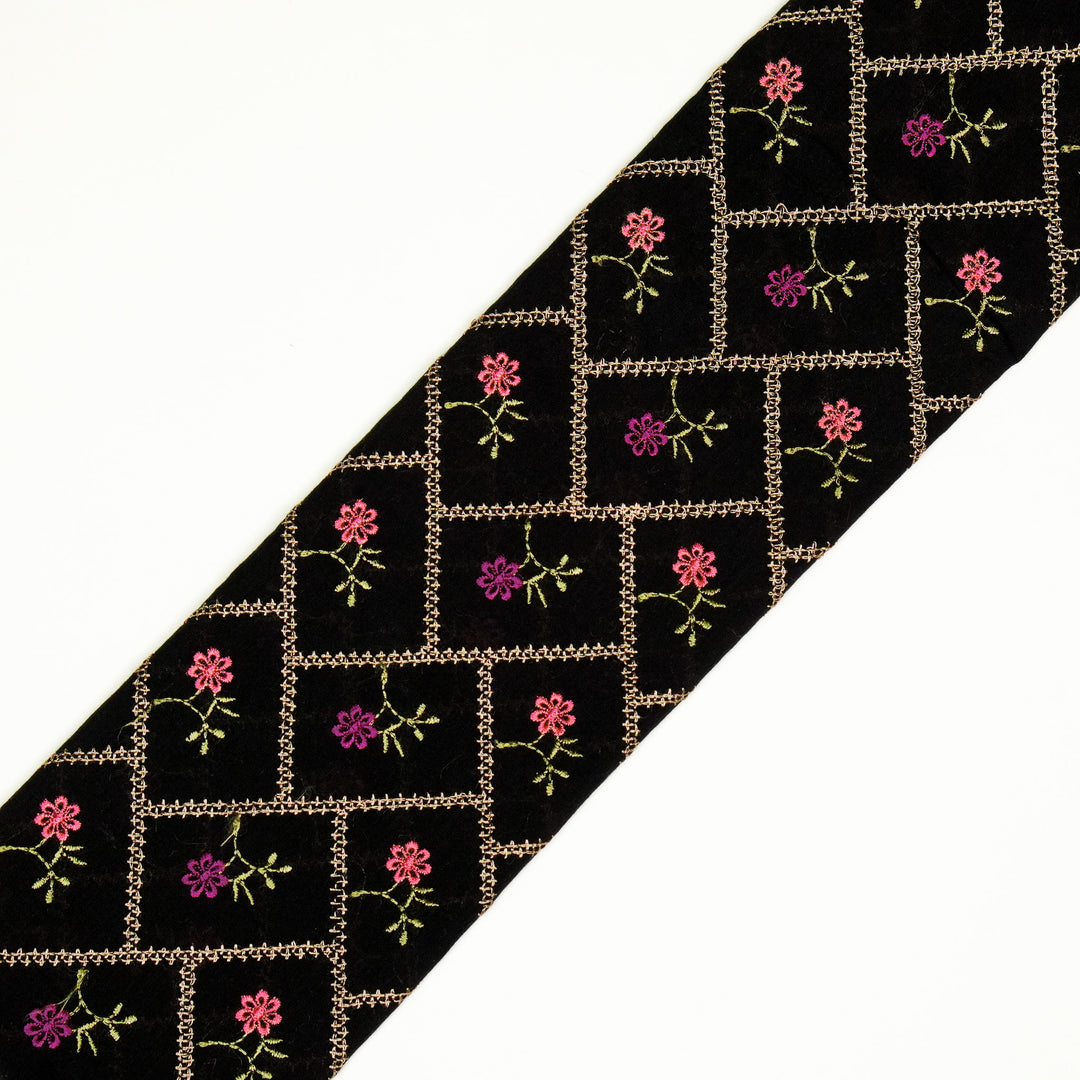Tarika Jaal on Black  Malmal Embroidered Fabric
