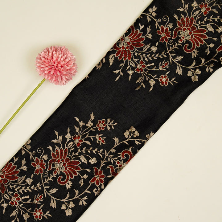 Shamsa Jaal On Black Tussar Silk Embroidered Fabric