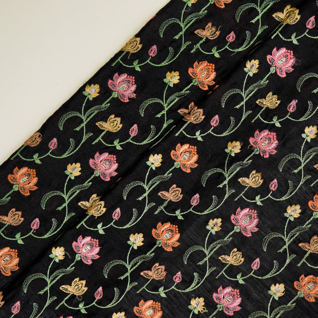 Madhurima Jaal on Black Munga Silk Embroidered Fabric
