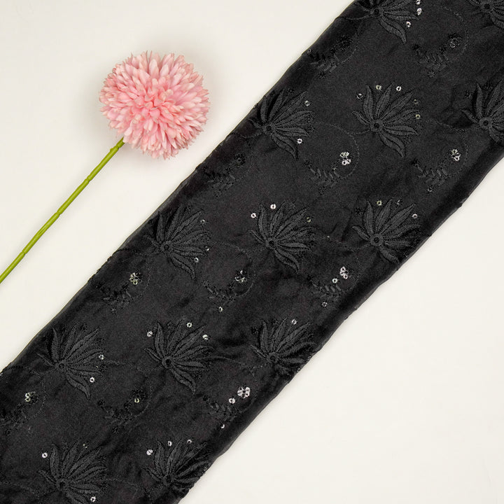 Kaaya Jaal on Black Silk Organza Embroidered Fabric