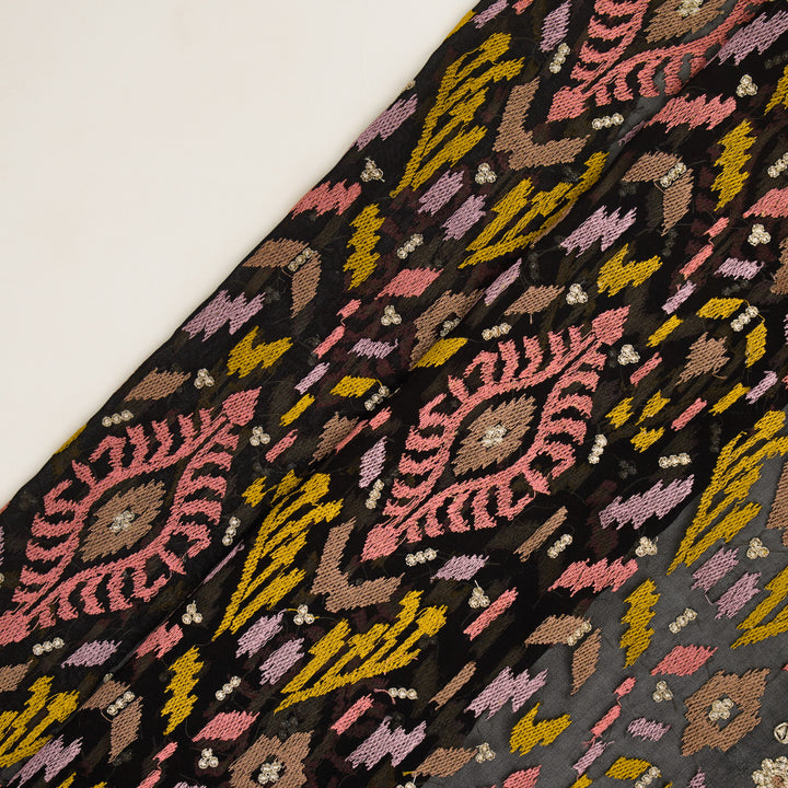 Rangvan Jaal on Black Semi Georgette Embroidered Fabric
