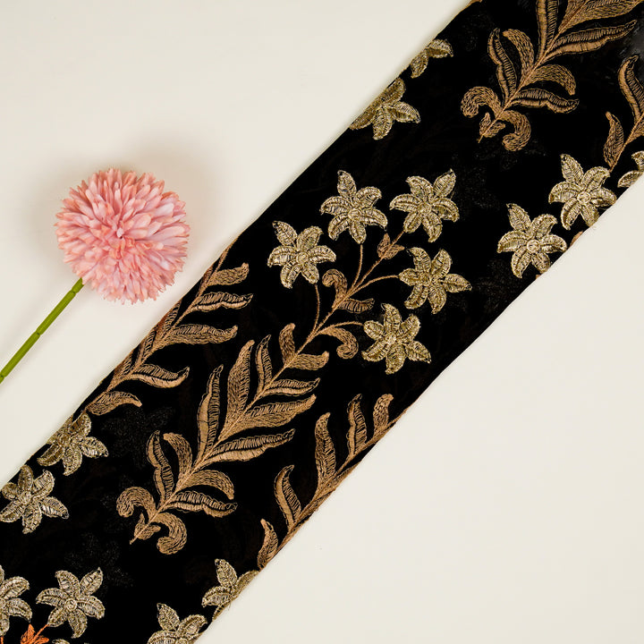 Dalisha Jaal on Black Semi Georgette Embroidered Fabric