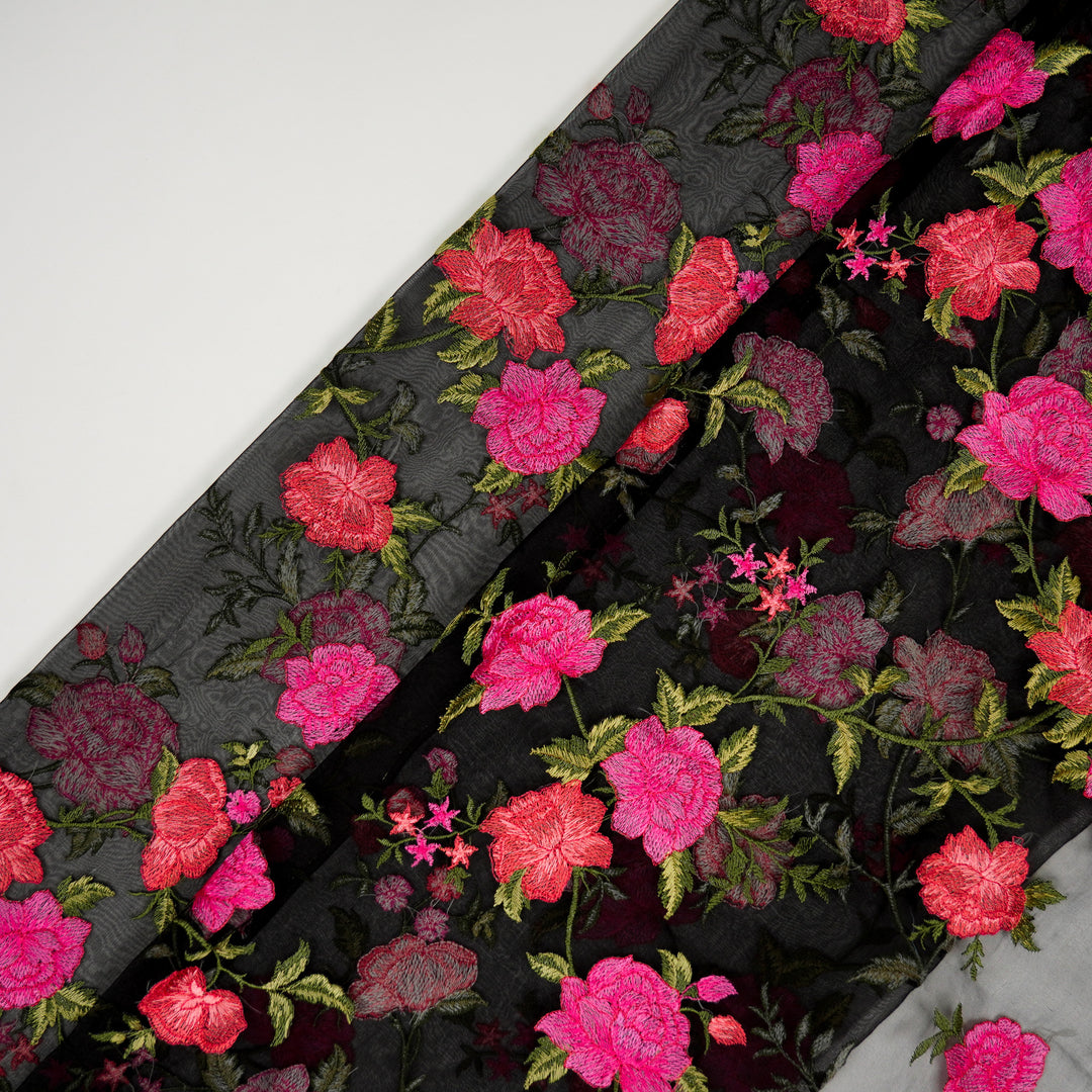 Suman Jaal on Black Silk Organza Embroidered Fabric