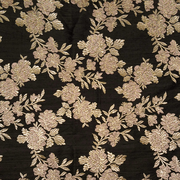 Taruja Jaal on Black Raw Silk Embroidered Fabric