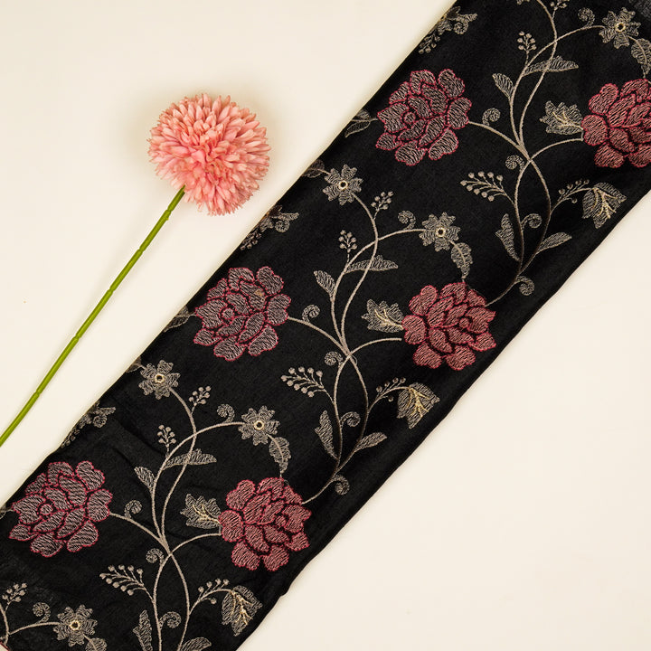 Reemah Jaal On Black Tussar Silk Embroidered Fabric
