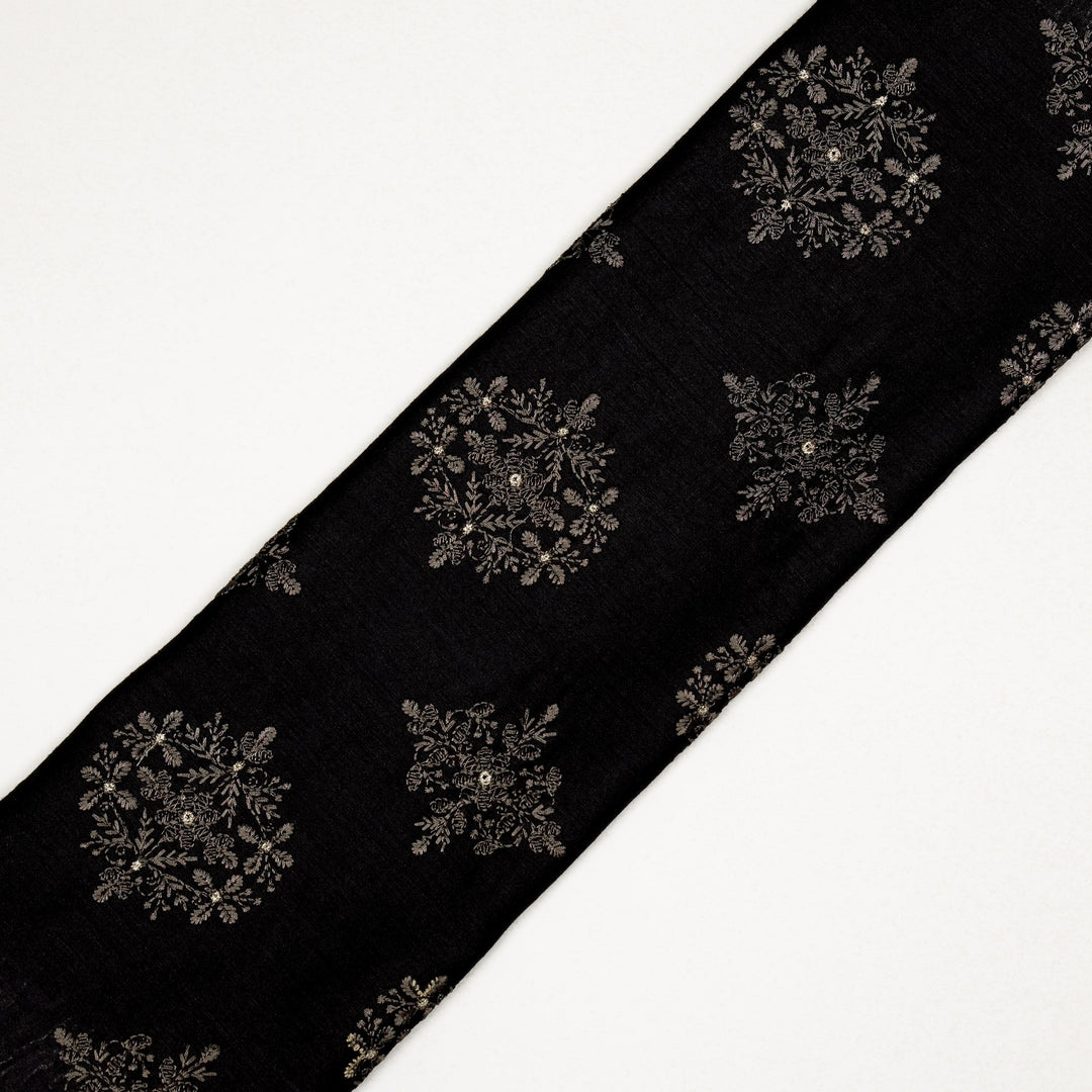 Raima Buta on Black Munga Silk Embroidered Fabric