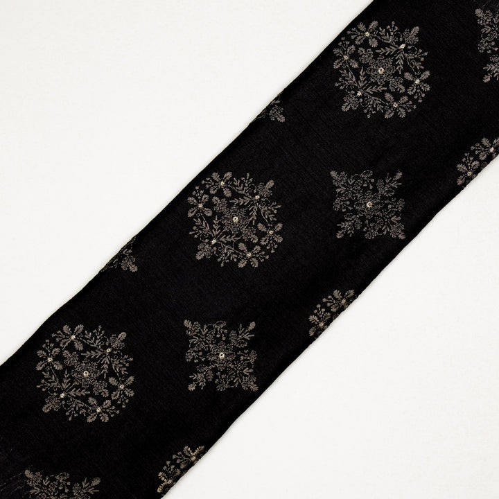 Raima Buta on Black Munga Silk Embroidered Fabric