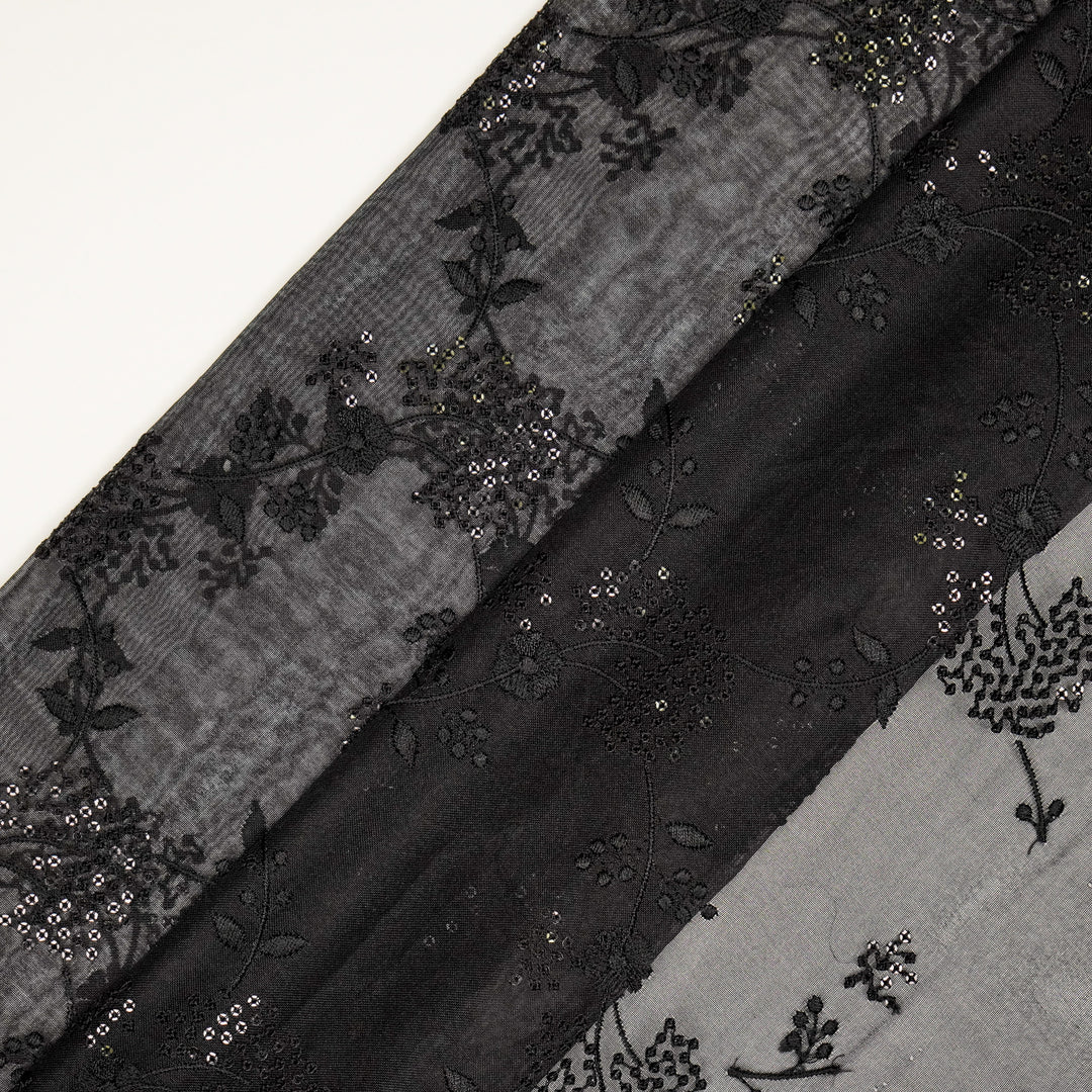 Nishika Jaal on Black Silk Organza Embroidered Fabric
