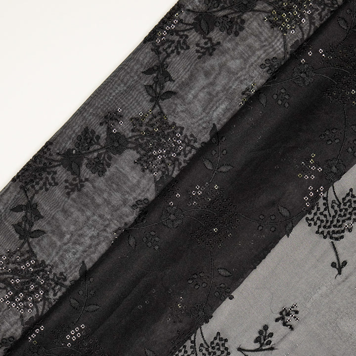 Nishika Jaal on Black Silk Organza Embroidered Fabric