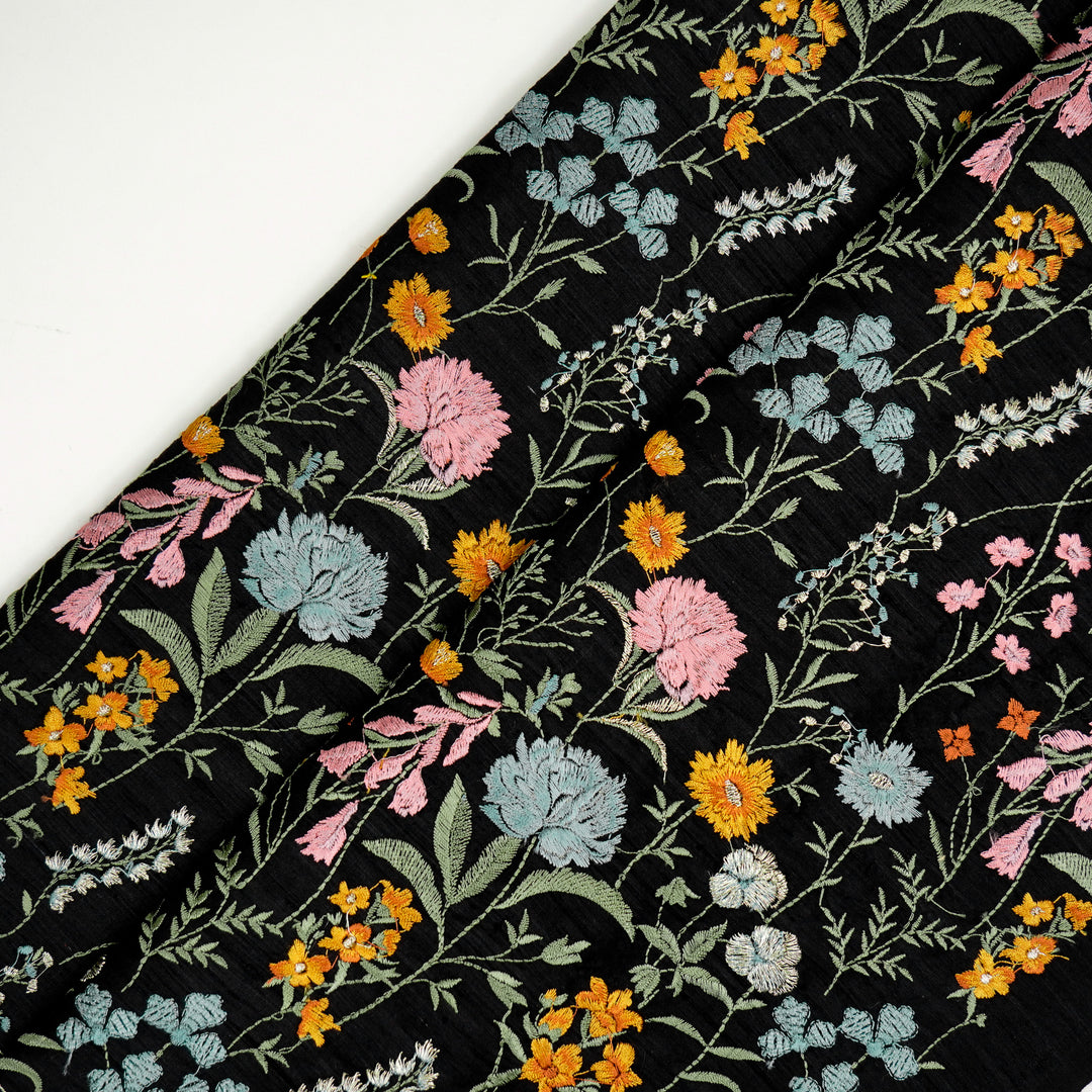 Mehvish Jaal on Black Raw Silk Embroidered Fabric