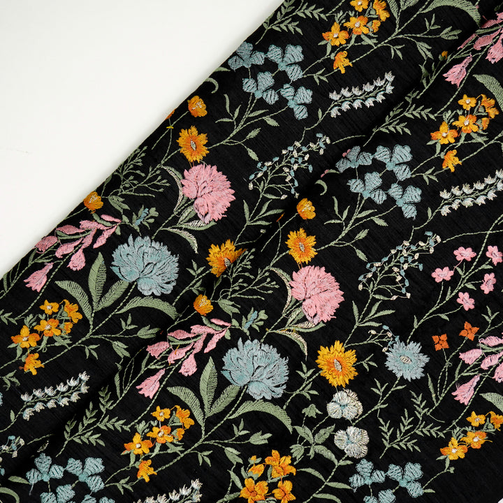 Mehvish Jaal on Black Raw Silk Embroidered Fabric