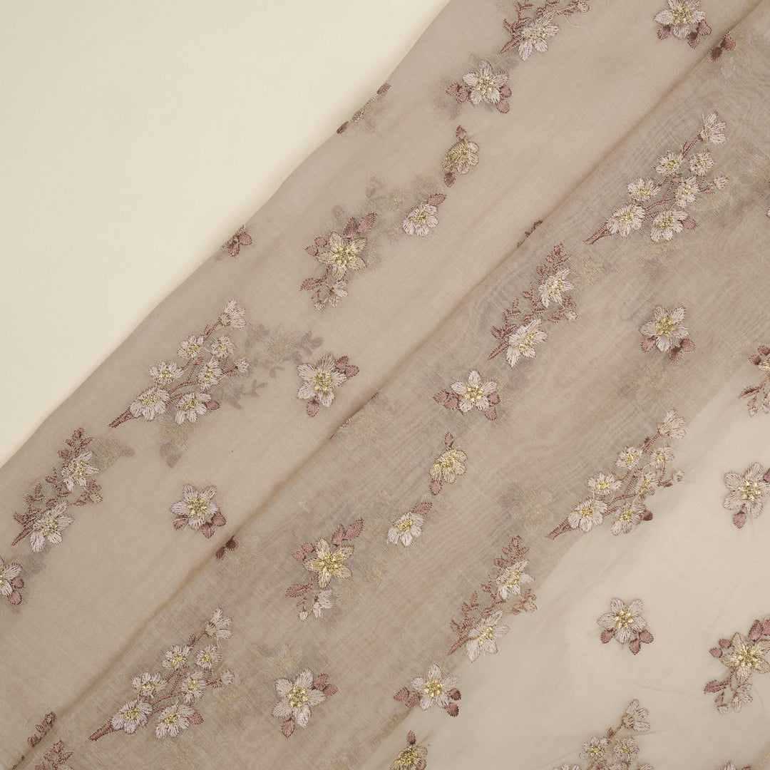 Sheen Buta on Blush Cotton Silk Embroidered Fabric