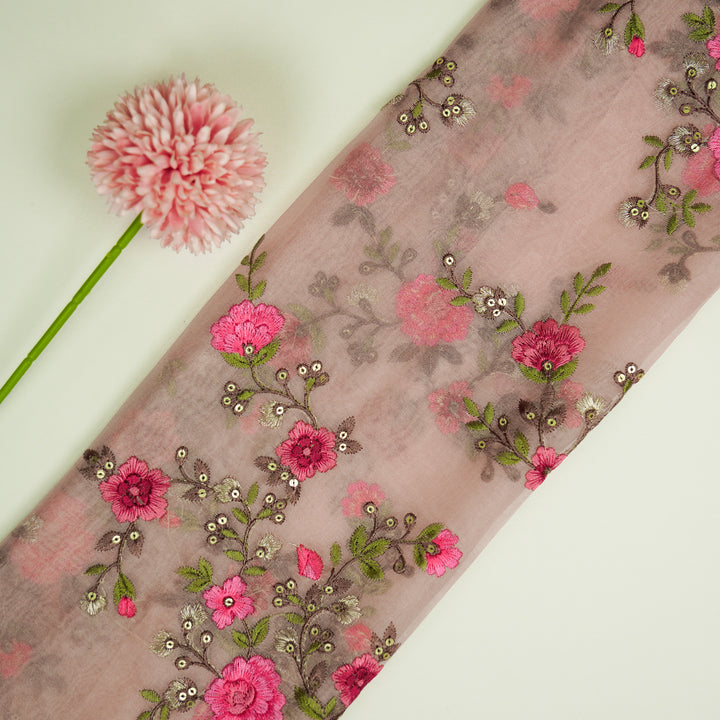 Saanjh Jaal on Blush Silk Organza Embroidered Fabric