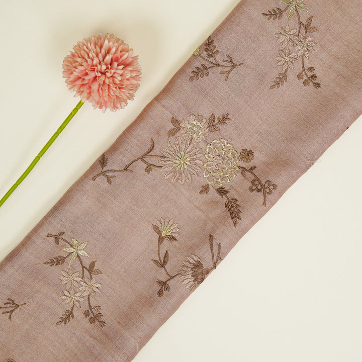 Mahzar Jaal On Blush Tussar Silk Embroidered Fabric