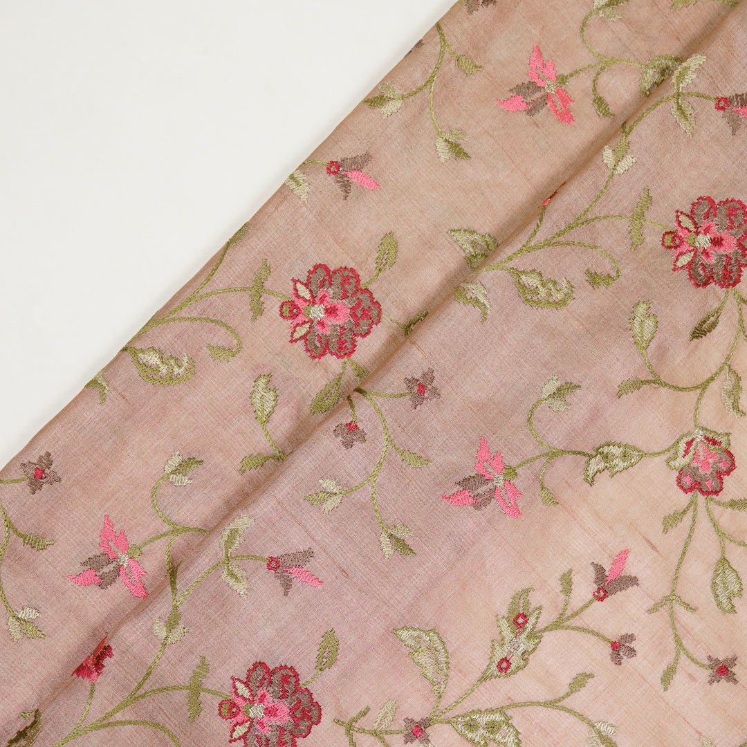 Serena Jaal On Blush Tussar Silk Embroidered Fabric