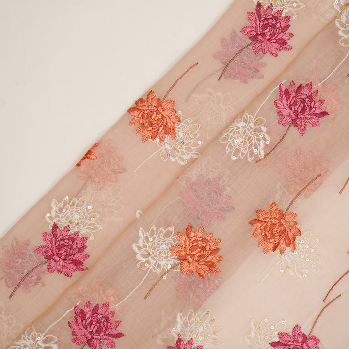 Nahla Buta on Blush Cotton Silk Embroidered Fabric