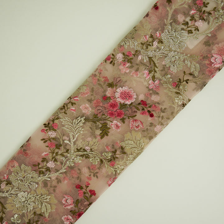 Sarangi Jaal on Blush Silk Organza Embroidered Fabric