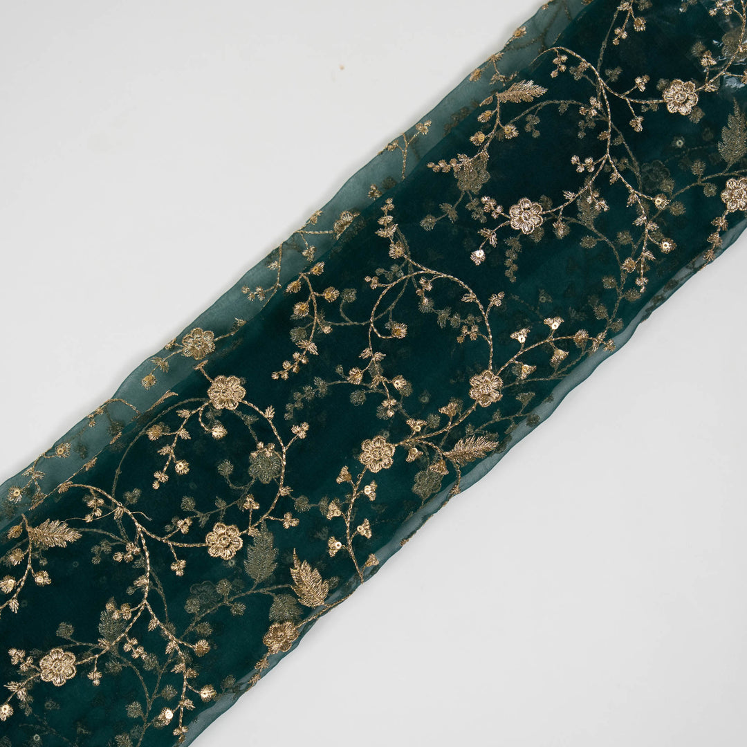 Bottle Green Silk Organza Atiya Jaal Embroidered Fabric