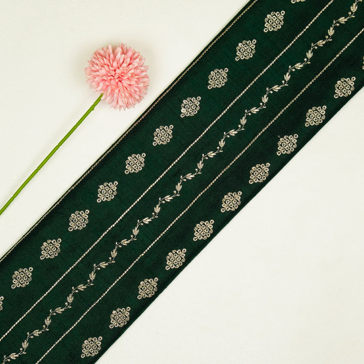 Akaar jaal on Bottle Green Raw Silk Embroidered Fabric