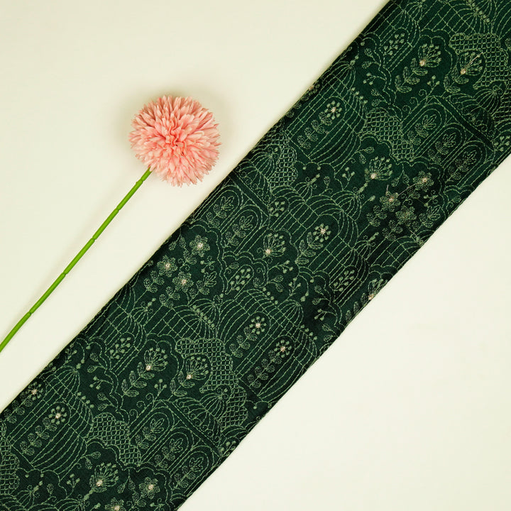 Shaira Jaal on Bottole Green Munga Silk Embroidered Fabric