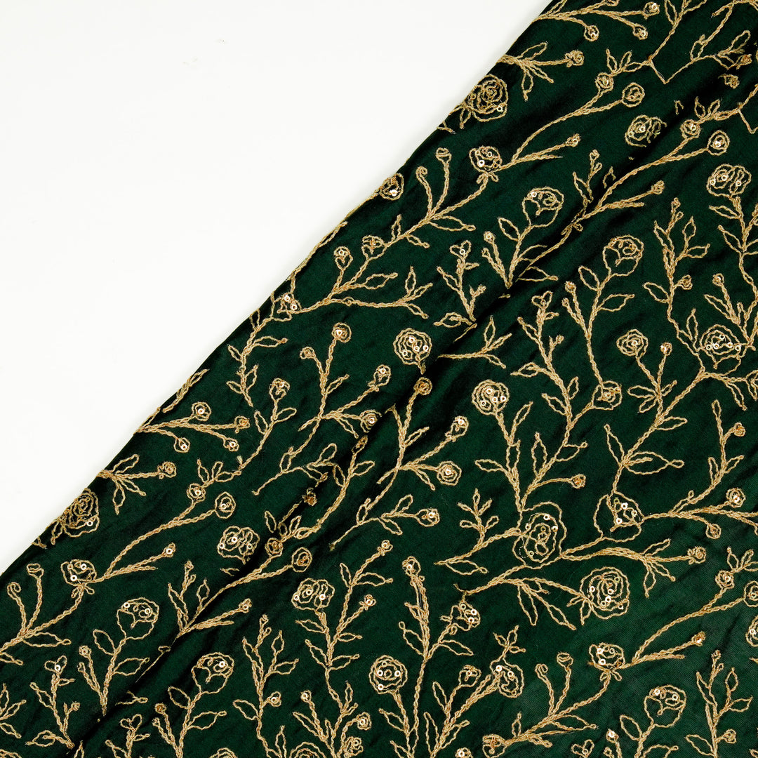Aseel Jaal on Bottole Green Silk Chanderi Embroidered Fabric