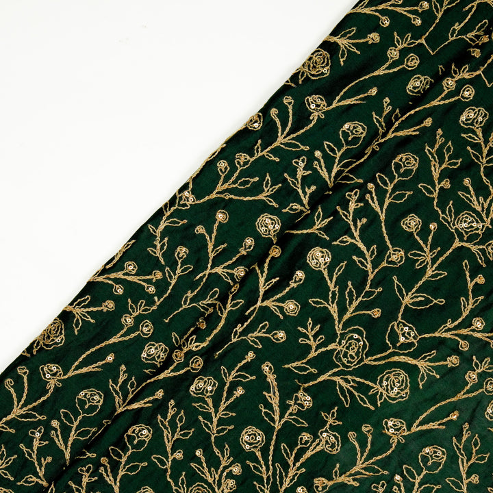 Aseel Jaal on Bottole Green Silk Chanderi Embroidered Fabric