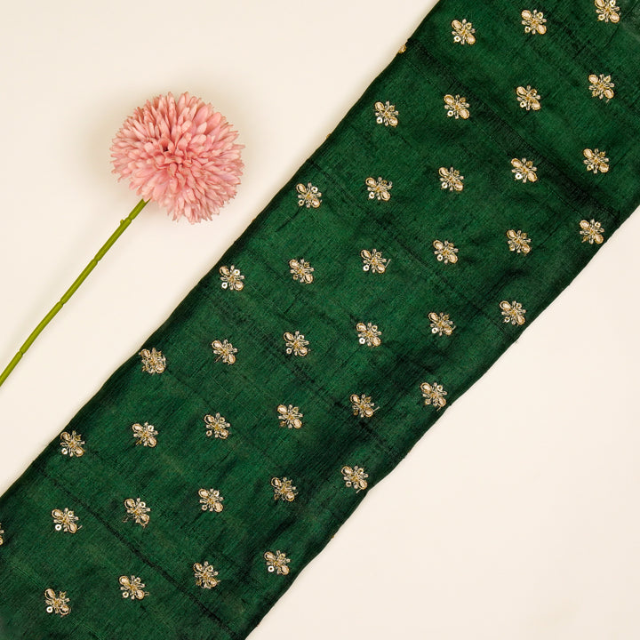Bindra Buti On Bottole Green Tussar Silk Embroidered Fabric