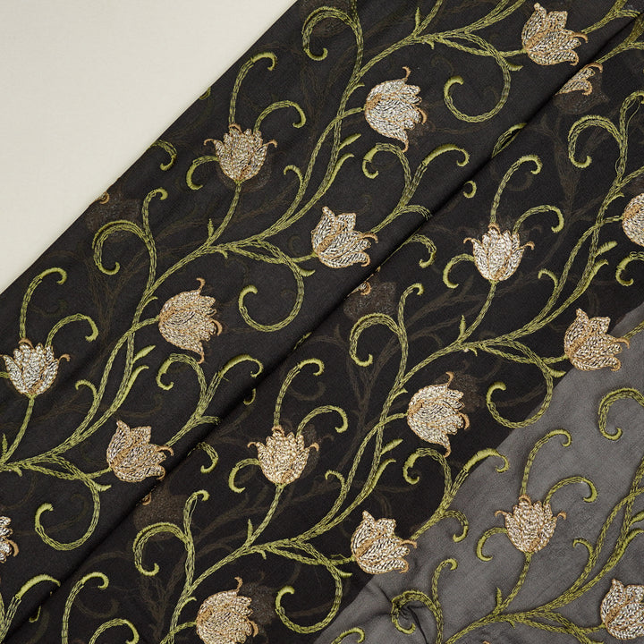 Tamira Jaal on Charcoal Semi Georgette Embroidered Fabric